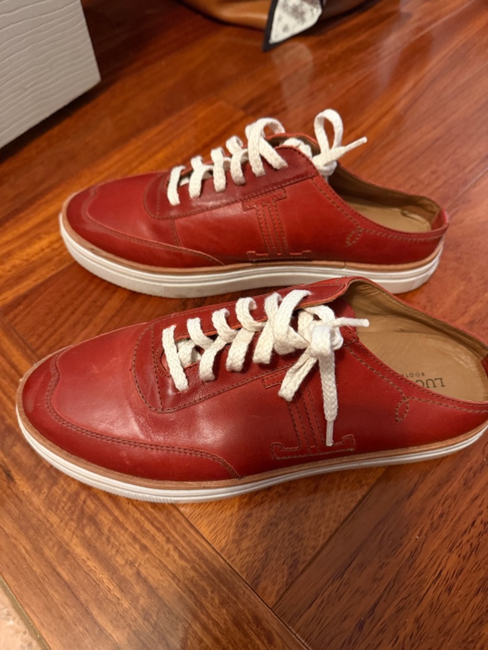 Lucchese Red Leather Low-Top Sneakers with White Laces